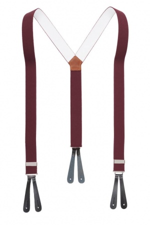 Classic Plain Burgundy Wine Y Back Trouser Braces With Leather Ends